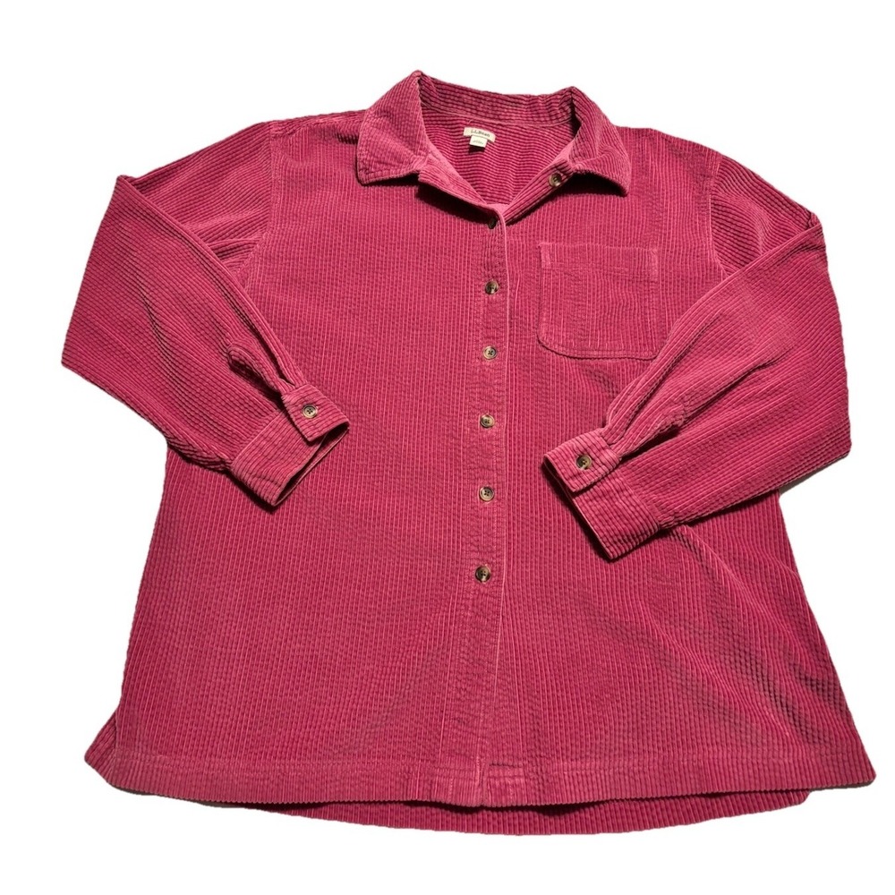 Vintage LL Bean Pink Wide Wale Corduroy Button Down Shirt Shacket Sz 1X Retro